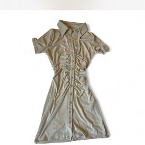 Amazon Beige Button-Front Mini Dress